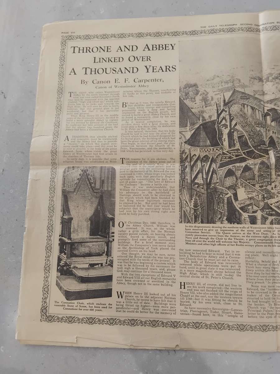 "Rare" Over 70years old - DAILY TELEGRAPH - CORONATION DAY SUPPLEMENT 2 JUNE 1953.