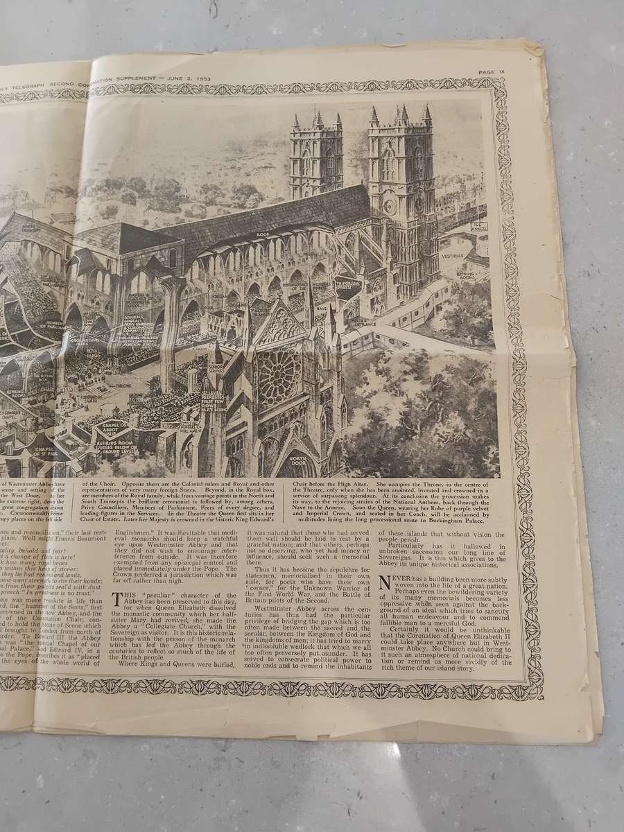"Rare" Over 70years old - DAILY TELEGRAPH - CORONATION DAY SUPPLEMENT 2 JUNE 1953.