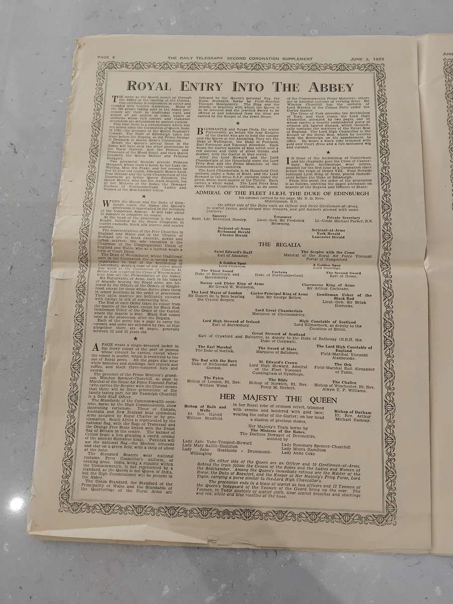 "Rare" Over 70years old - DAILY TELEGRAPH - CORONATION DAY SUPPLEMENT 2 JUNE 1953.