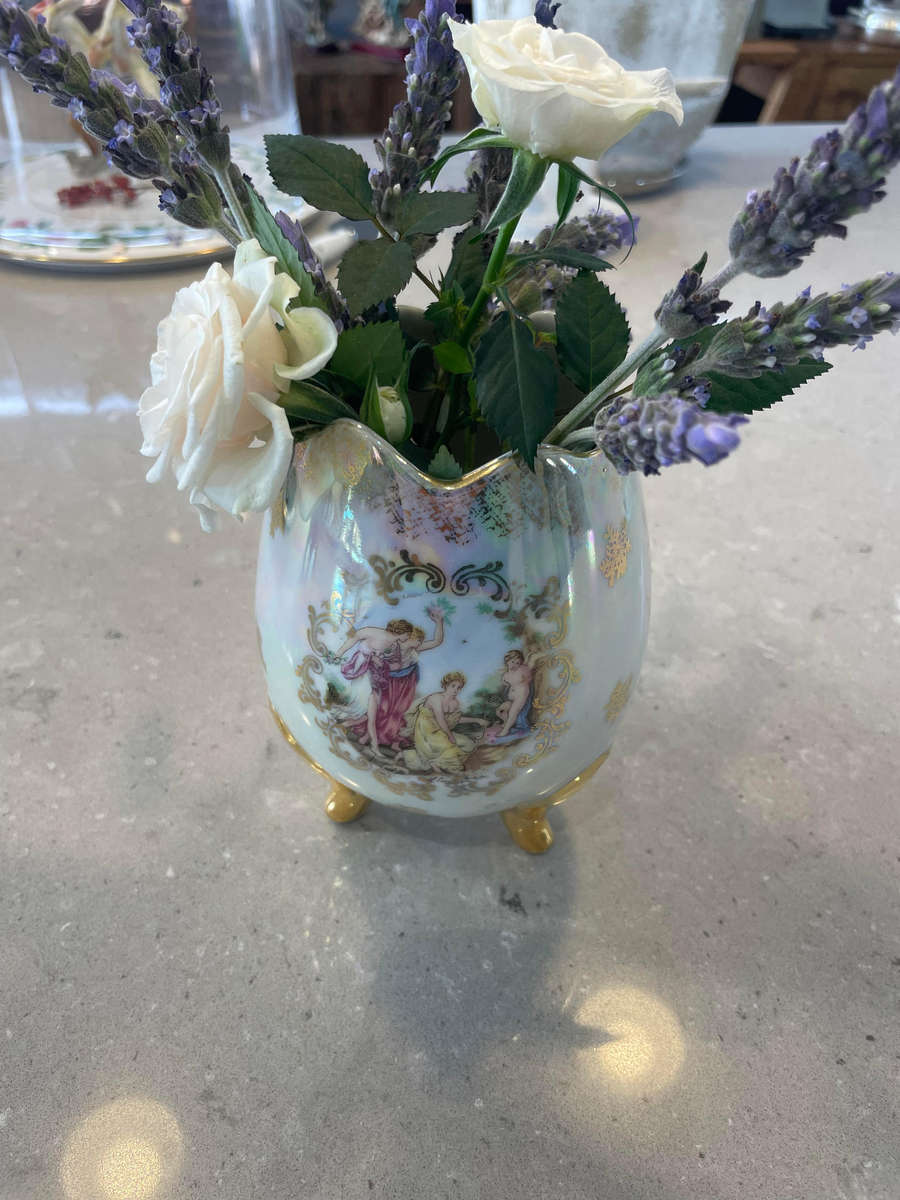iridescent porcelain egg-shaped vase