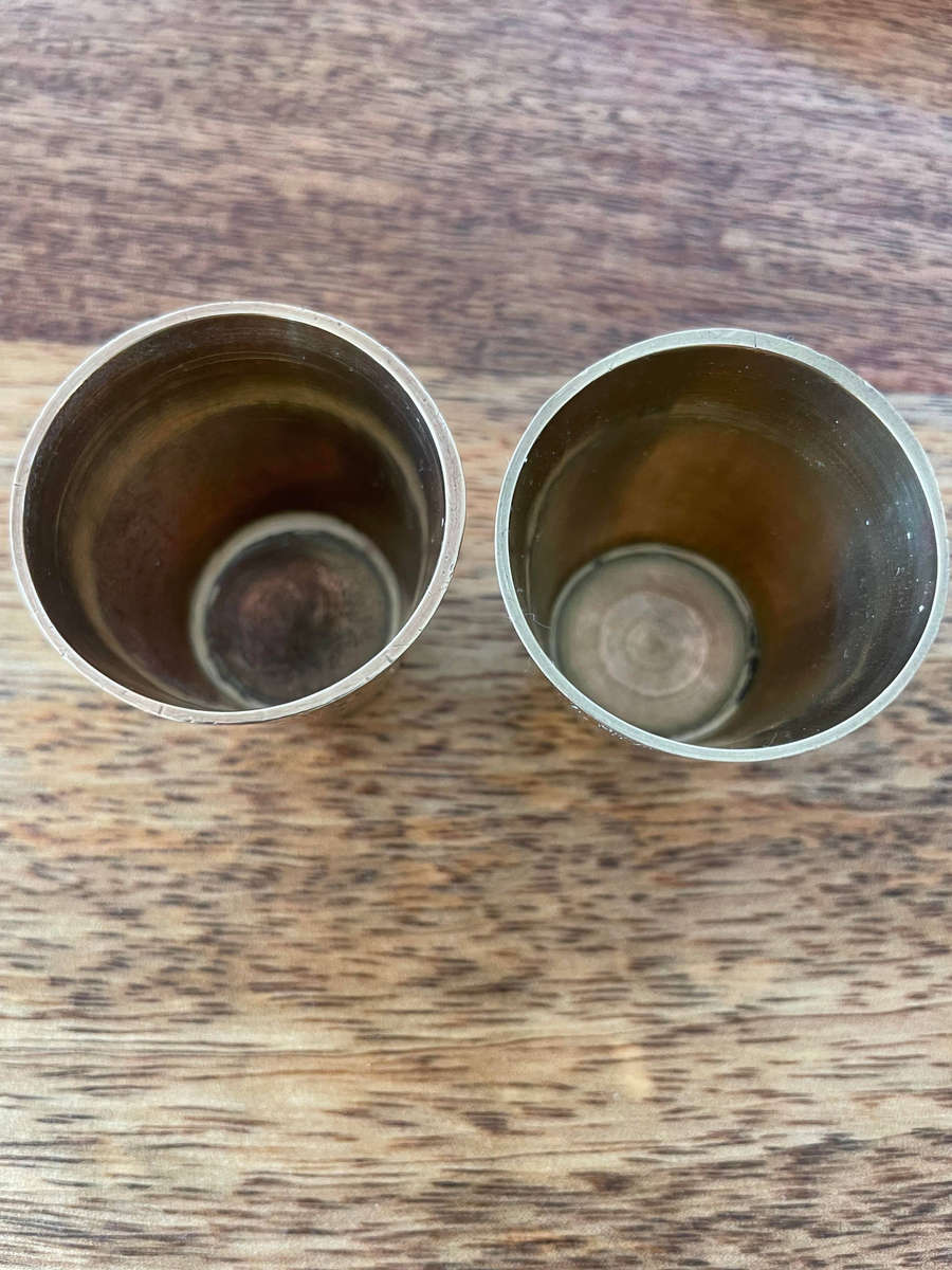 Vintage Indian Hand-Engraved Etched Leaf Patterned Brass Metal Lassi Cup Marked India!