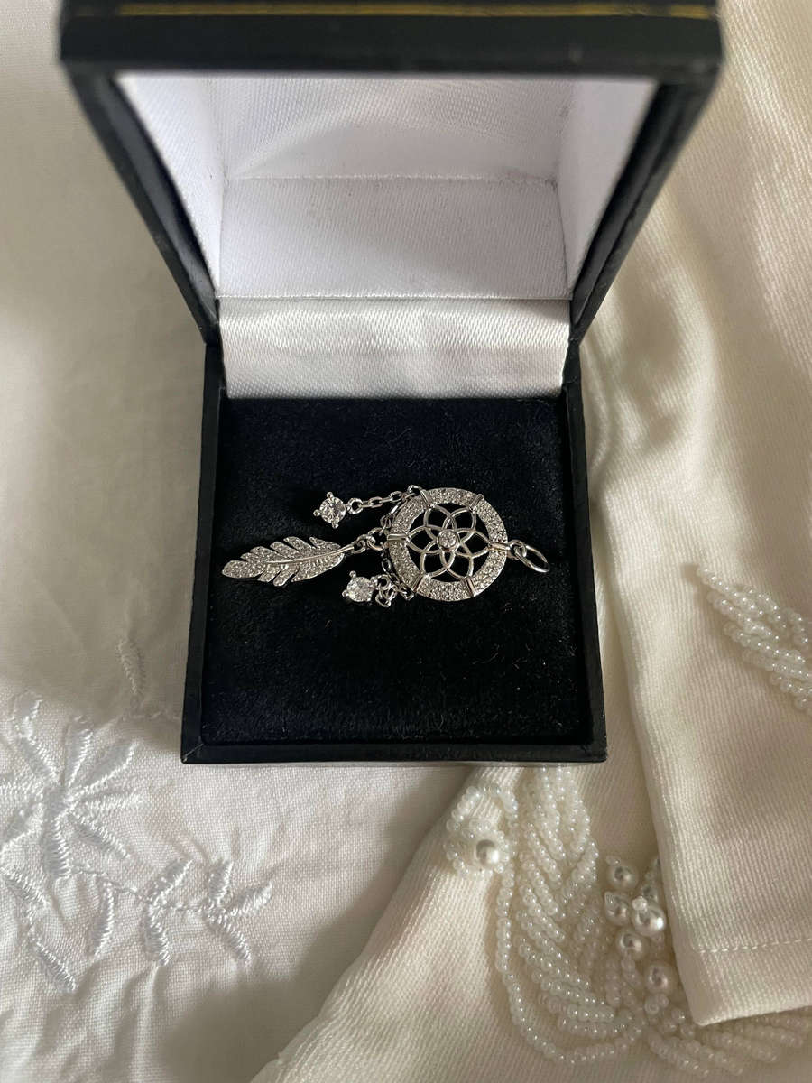Sterling Silver S925 Hallmark Dreamcatcher Charm Pendant & Small Cubic Zirconia Stones.