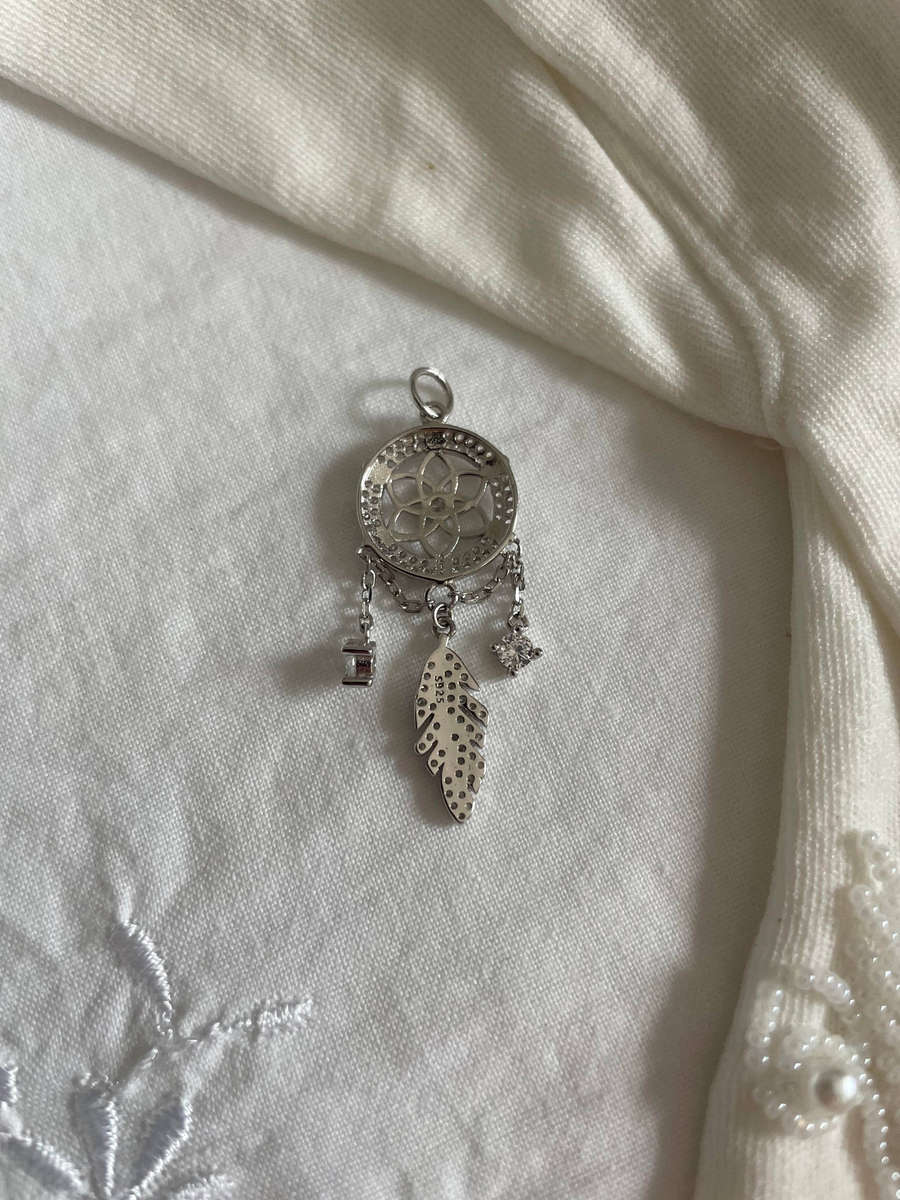 Sterling Silver S925 Hallmark Dreamcatcher Charm Pendant & Small Cubic Zirconia Stones.