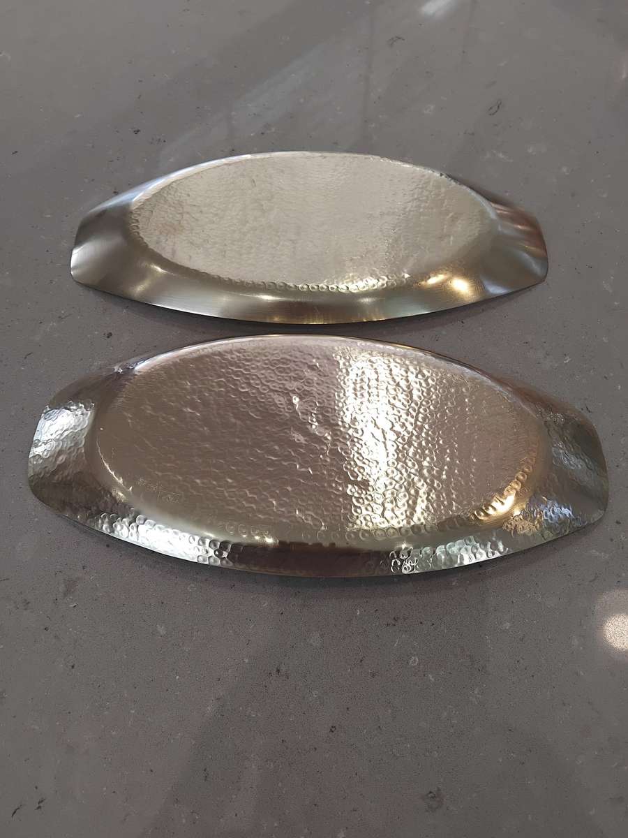 "Vintage" solid brass hammered surface snack/bread serving plates from the 1950s - 1960s.