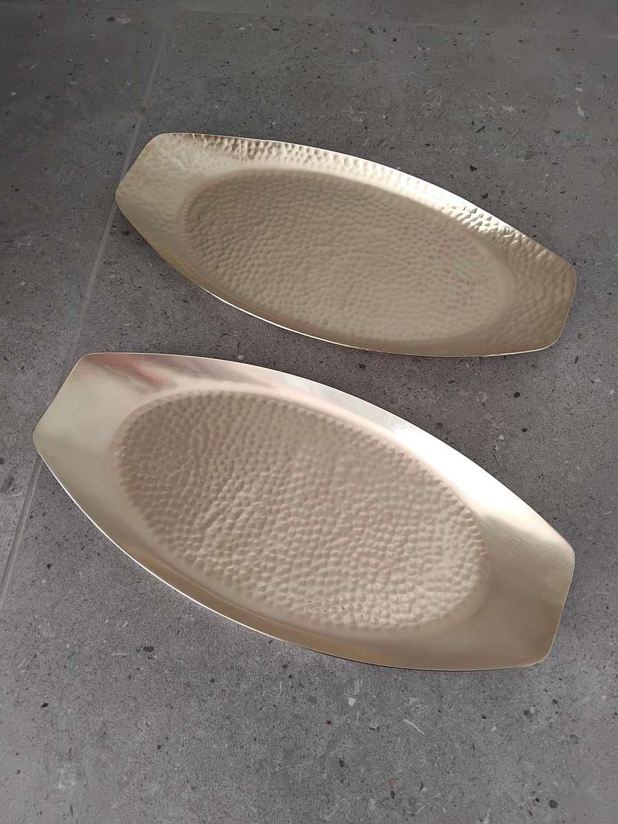 "Vintage" solid brass hammered surface snack/bread serving plates from the 1950s - 1960s.