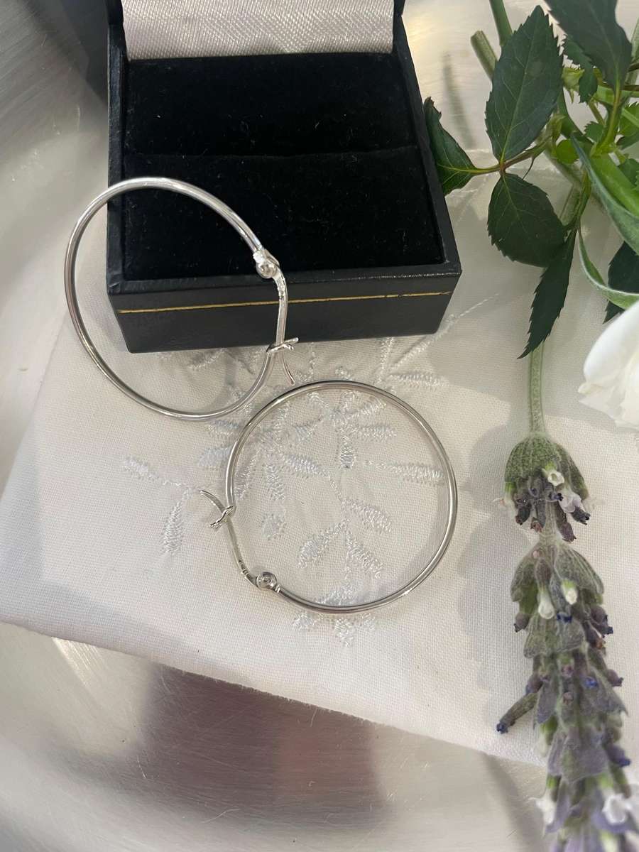 Plain solid 925 sterling silver Hoop earrings.