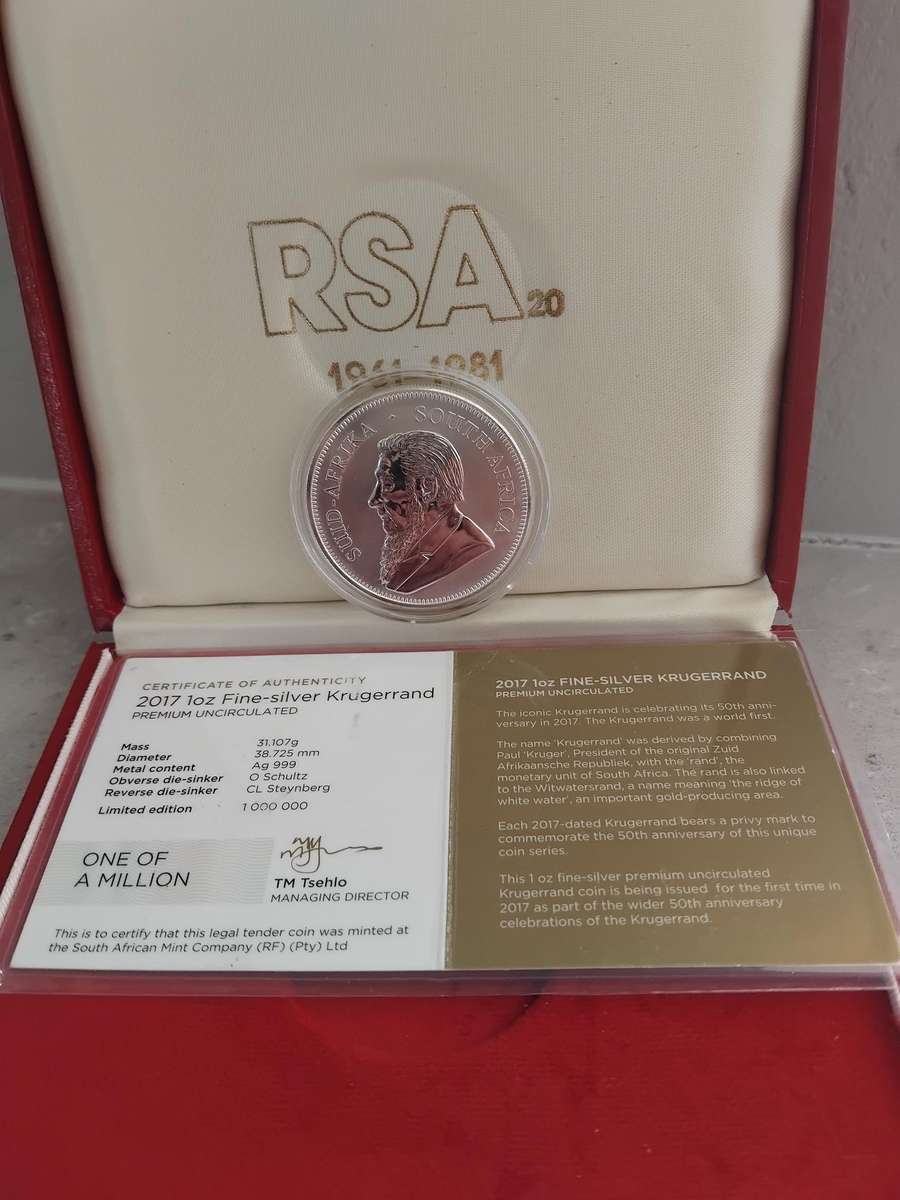 2017 Pure Silver One Ounce Krugerrand 50th Anniversary with COA