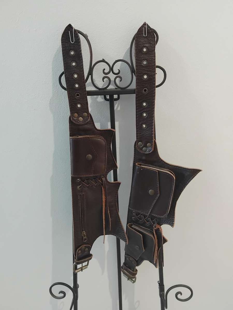 Leather 2 Piece Adjustable Multi Pocketed Waist Belt