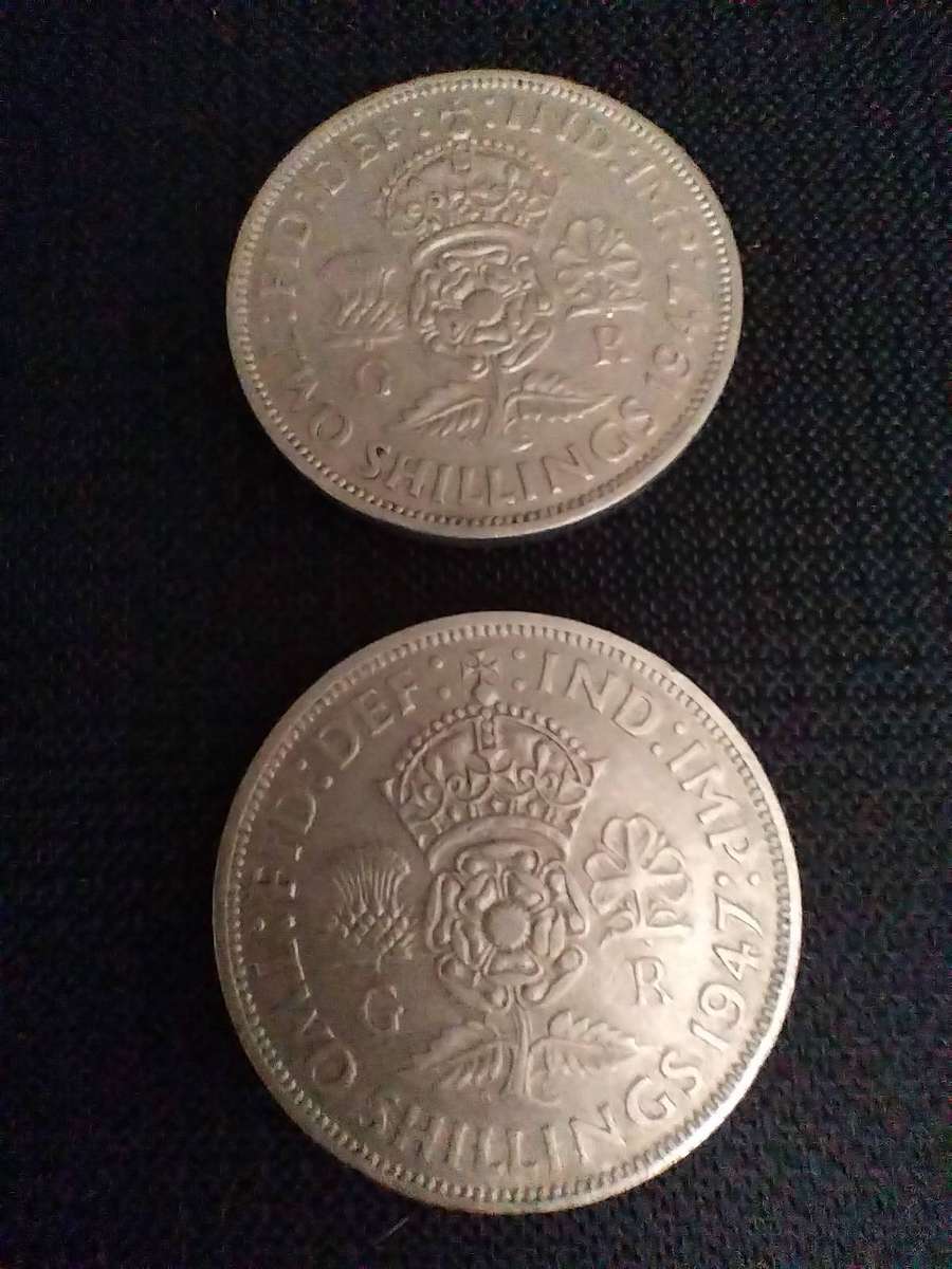 1947 Great Britain 2 Shilling (Florin) Coins. One Bid for Both