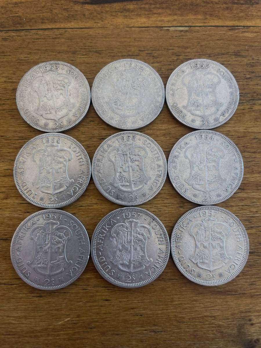 SA Union 50% Silver 2 Shilling Lot (x9), 100.22g
