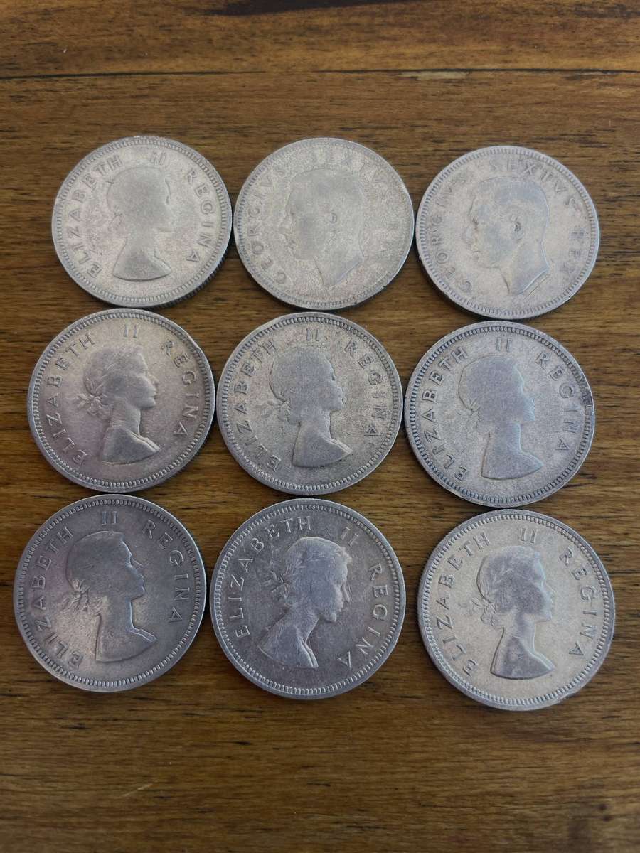 SA Union 50% Silver 2 Shilling Lot (x9), 100.22g