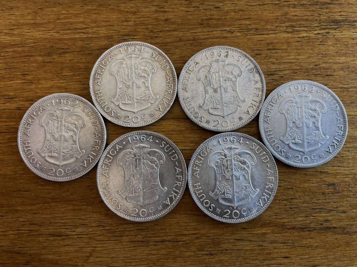 SA Union 50% Silver 20 Cents Lot (x6), 67.62g