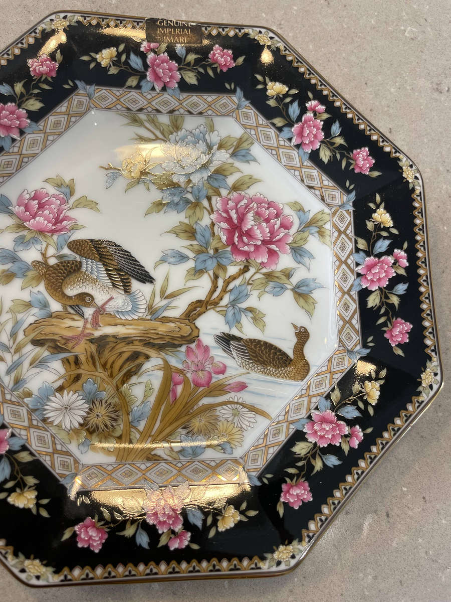 Japanese porcelain octagonal "Imari" plates with floral and bird designs. All 4 plates.