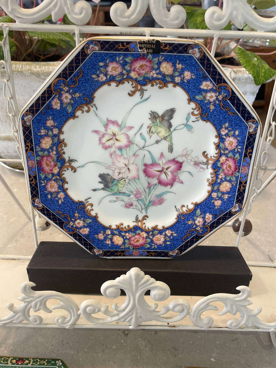 Japanese porcelain octagonal "Imari" plates with floral and bird designs. All 4 plates.