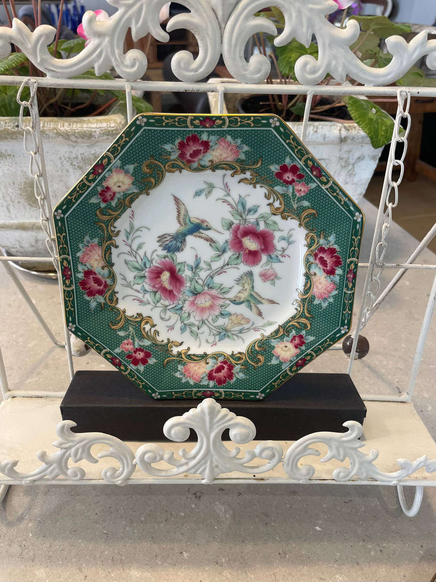 Japanese porcelain octagonal "Imari" plates with floral and bird designs. All 4 plates.