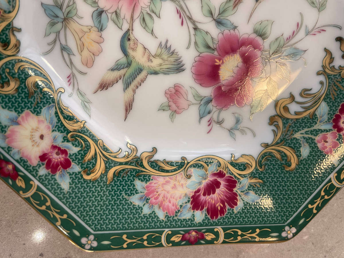 Japanese porcelain octagonal "Imari" plates with floral and bird designs. All 4 plates.