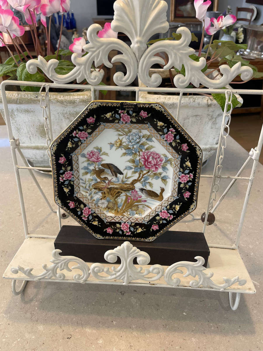 Japanese porcelain octagonal "Imari" plates with floral and bird designs. All 4 plates.