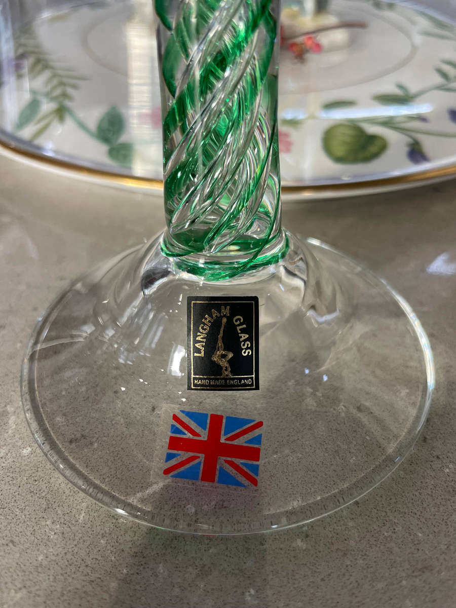 Langham Glass Hand-Made Crystal Olde English Emerald Green Candlestick Signed and marked!!