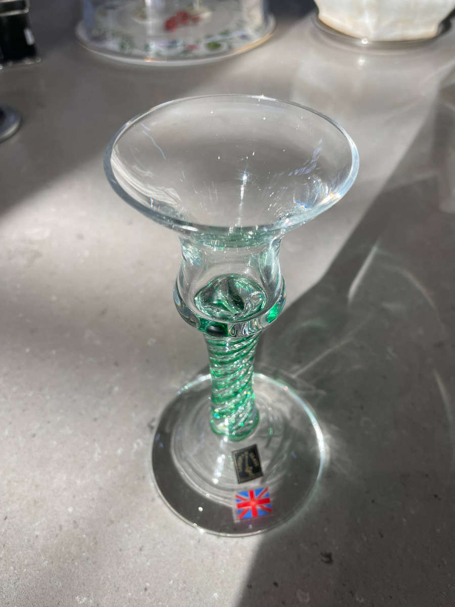 Langham Glass Hand-Made Crystal Olde English Emerald Green Candlestick Signed and marked!!