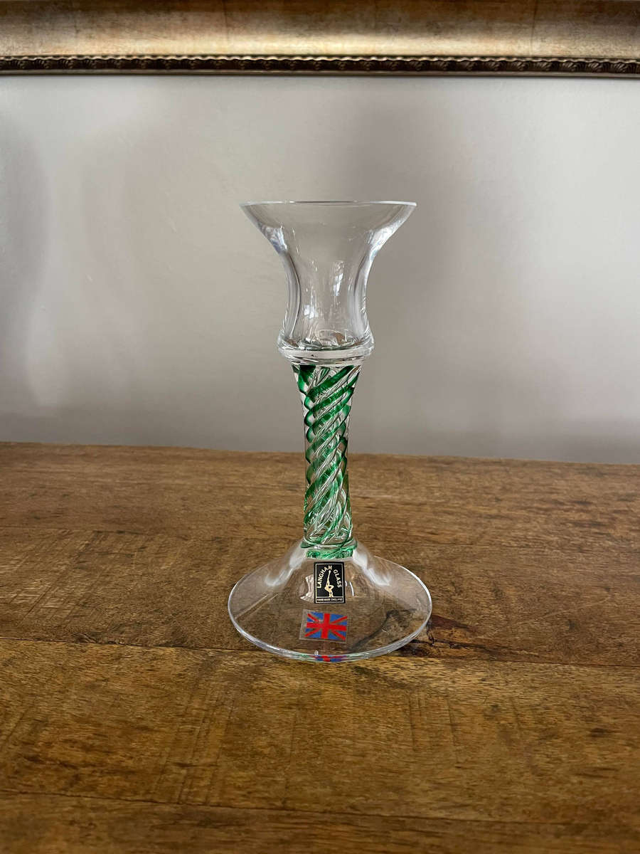 Langham Glass Hand-Made Crystal Olde English Emerald Green Candlestick Signed and marked!!