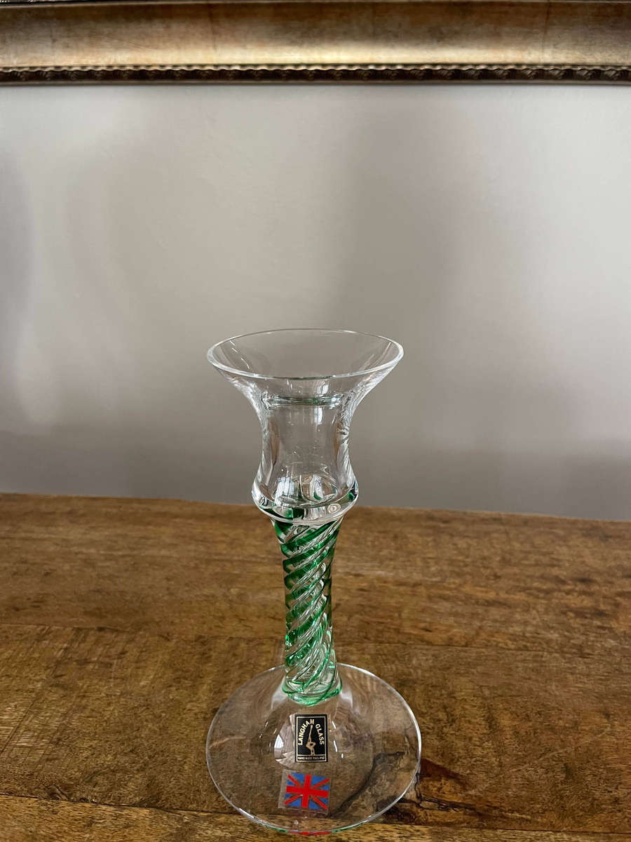 Langham Glass Hand-Made Crystal Olde English Emerald Green Candlestick Signed and marked!!
