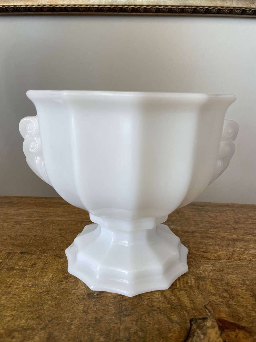 Vintage E.O. Brody Co Milk Glass Footed Vase J-2537 Cleveland Ohio USA Marked