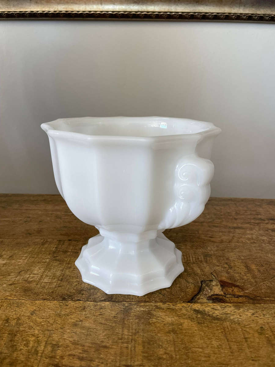 Vintage E.O. Brody Co Milk Glass Footed Vase J-2537 Cleveland Ohio USA Marked