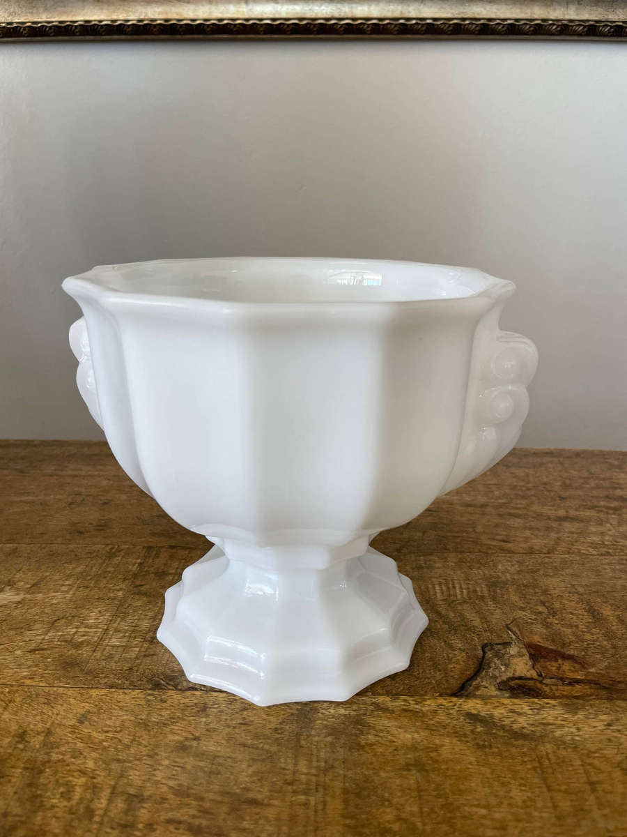 Vintage E.O. Brody Co Milk Glass Footed Vase J-2537 Cleveland Ohio USA Marked