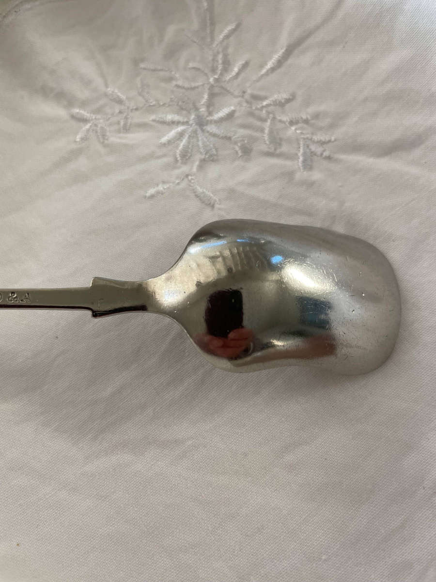 Antique Daniel & Arter "NEVAJA" Silver Error Spoon - Rare Factory Typo.