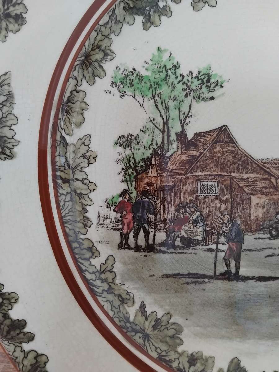 Vintage Royal Doulton Transferware Cabinet Plate - Pilgrims home scene - Leaf border.