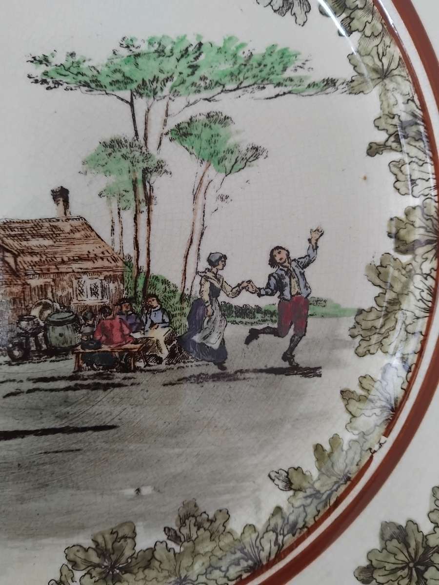 Vintage Royal Doulton Transferware Cabinet Plate - Pilgrims home scene - Leaf border.