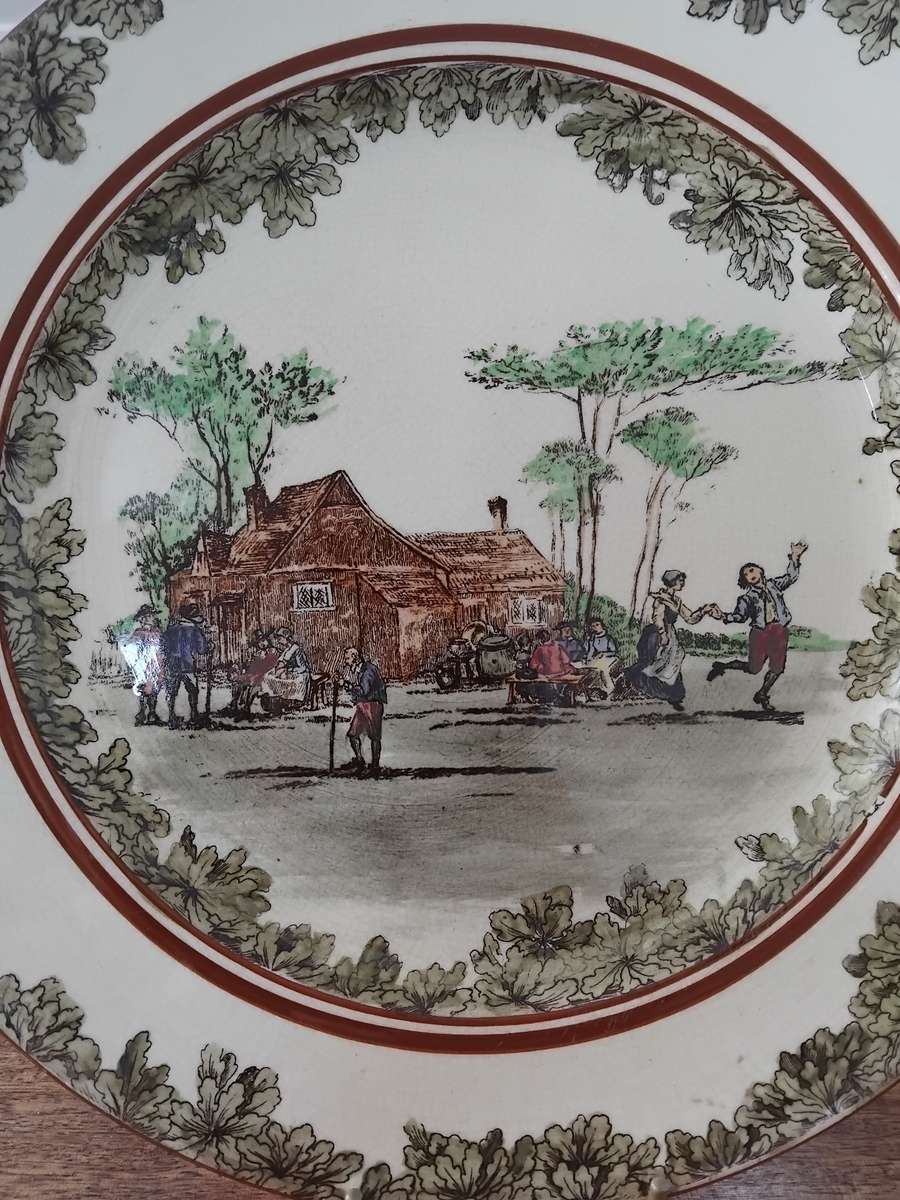 Vintage Royal Doulton Transferware Cabinet Plate - Pilgrims home scene - Leaf border.