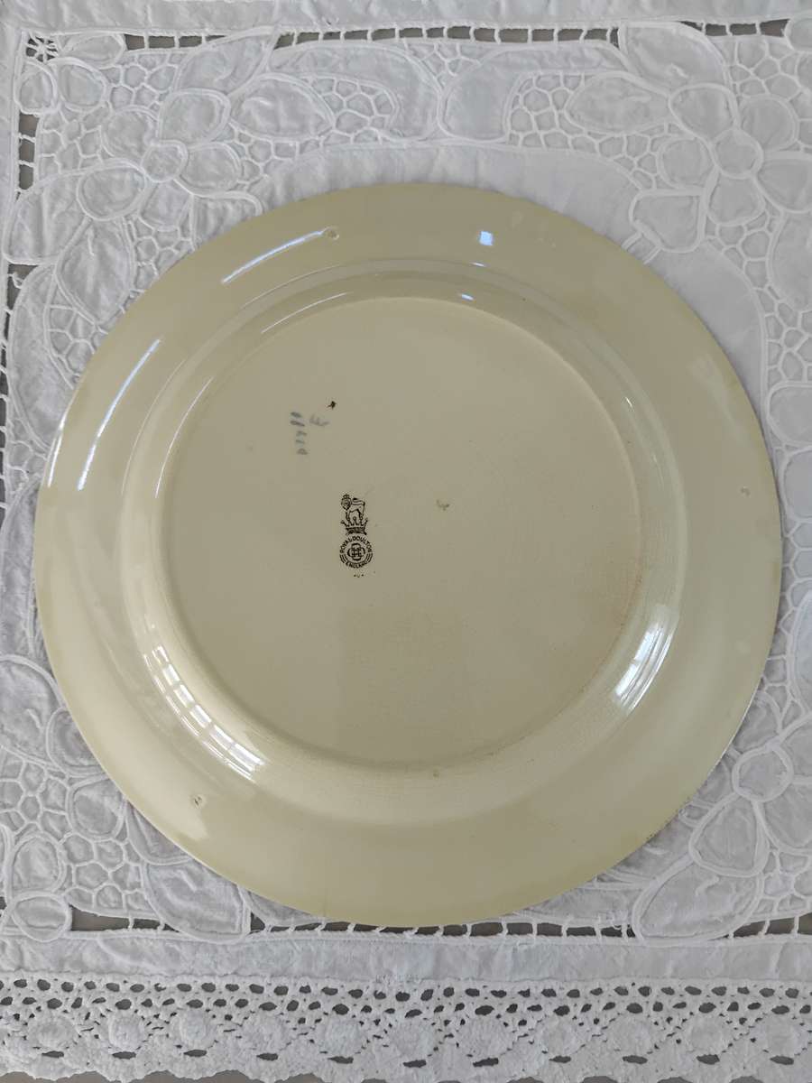 Vintage Royal Doulton Transferware Cabinet Plate - Pilgrims home scene - Leaf border.