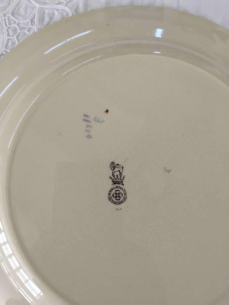 Vintage Royal Doulton Transferware Cabinet Plate - Pilgrims home scene - Leaf border.