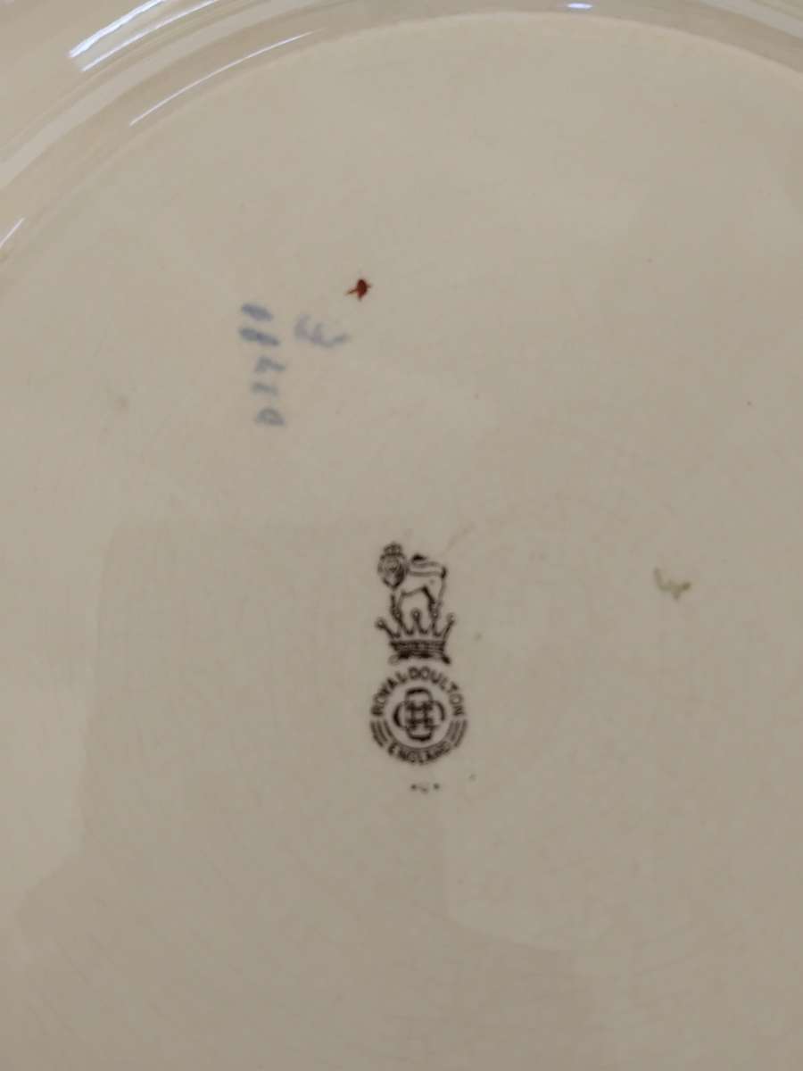 Vintage Royal Doulton Transferware Cabinet Plate - Pilgrims home scene - Leaf border.