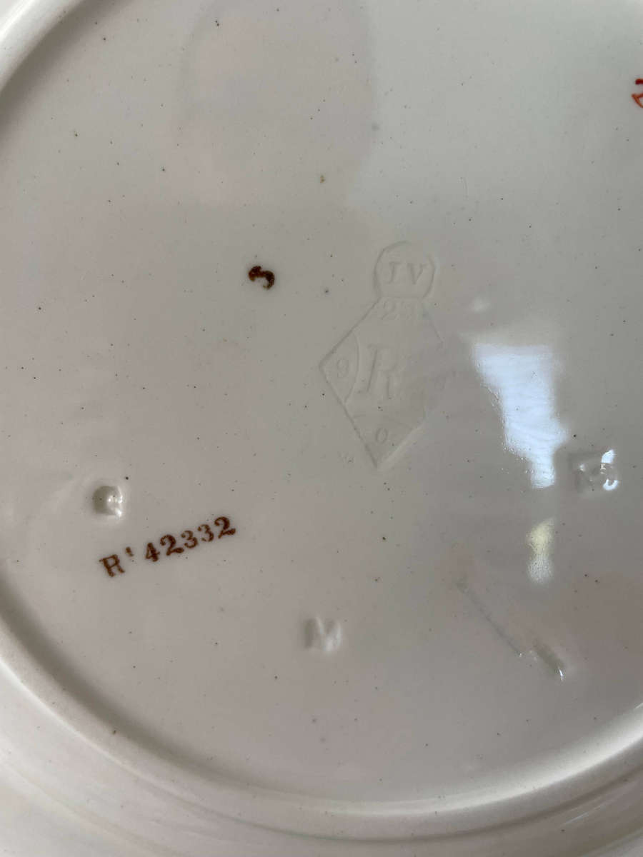 Rare, Antique 1886 TC Brown Westhead Moore and Co 4 Large Dessert/Salad Plates - "Design Pergolesi"