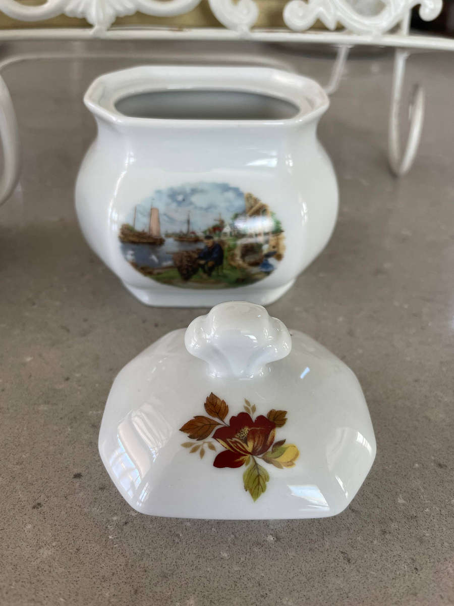 VINTAGE 1984 ROYAL SCHWABAP HANDCRAFTED TRAY, SUGAR BOWL & LID + CREAMER, TER STEEGE BV HOLLAND