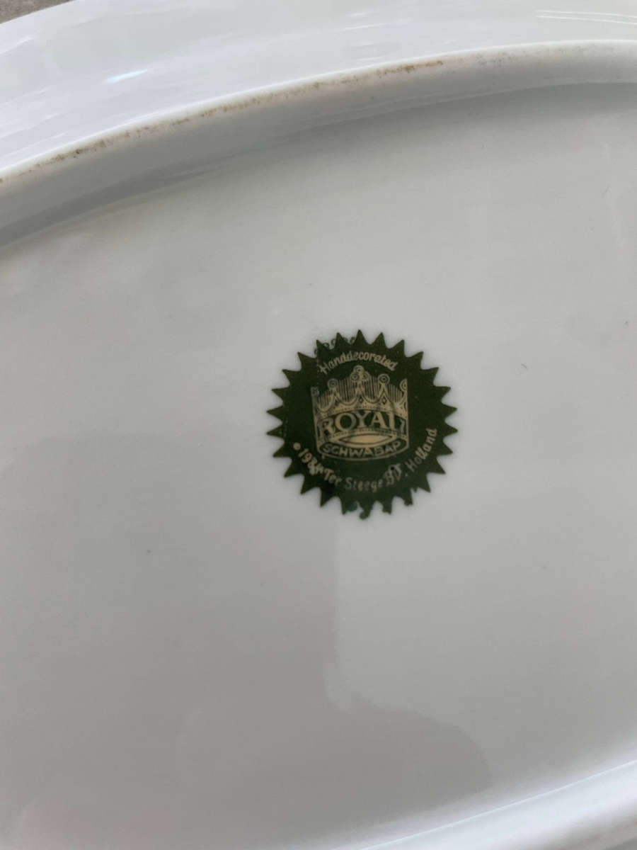 VINTAGE 1984 ROYAL SCHWABAP HANDCRAFTED TRAY, SUGAR BOWL & LID + CREAMER, TER STEEGE BV HOLLAND