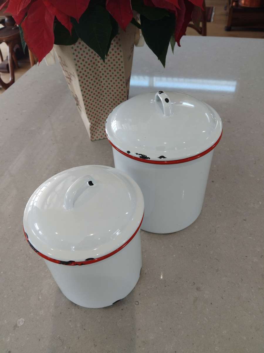 "VINTAGE 1960s PAIR OF ENAMEL CONTAINERS"