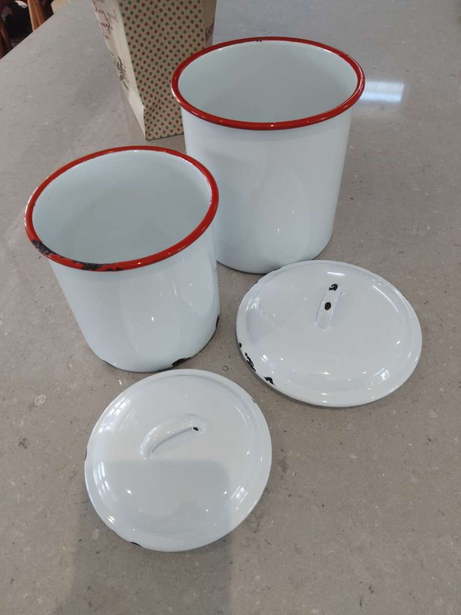 "VINTAGE 1960s PAIR OF ENAMEL CONTAINERS"