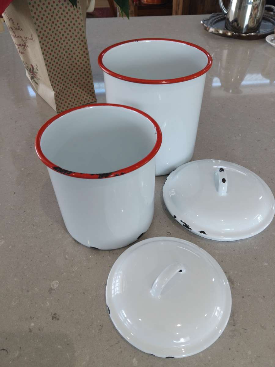 "VINTAGE 1960s PAIR OF ENAMEL CONTAINERS"