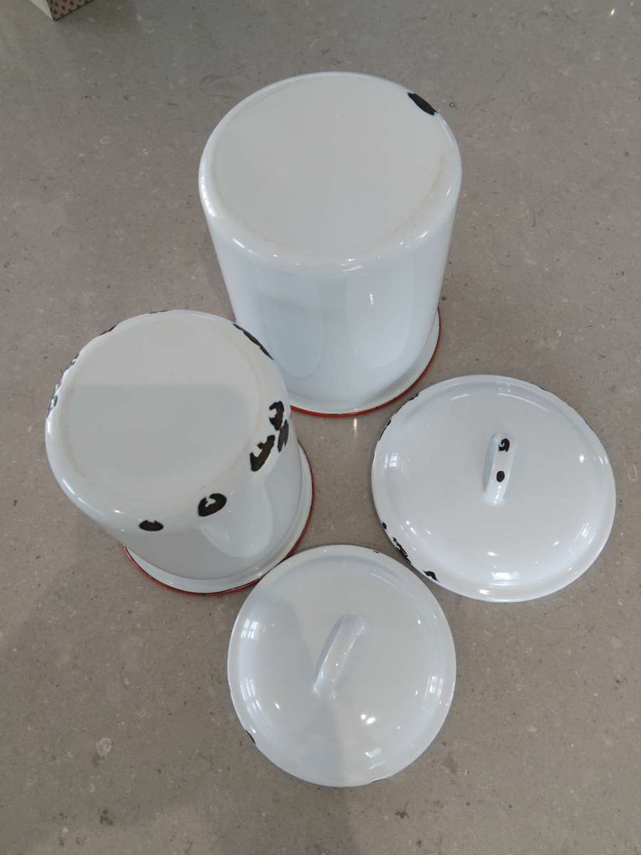 "VINTAGE 1960s PAIR OF ENAMEL CONTAINERS"
