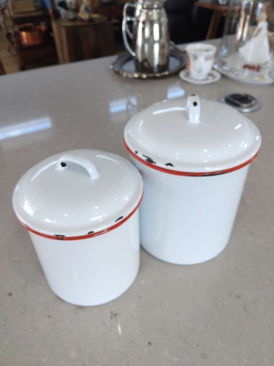 "VINTAGE 1960s PAIR OF ENAMEL CONTAINERS"