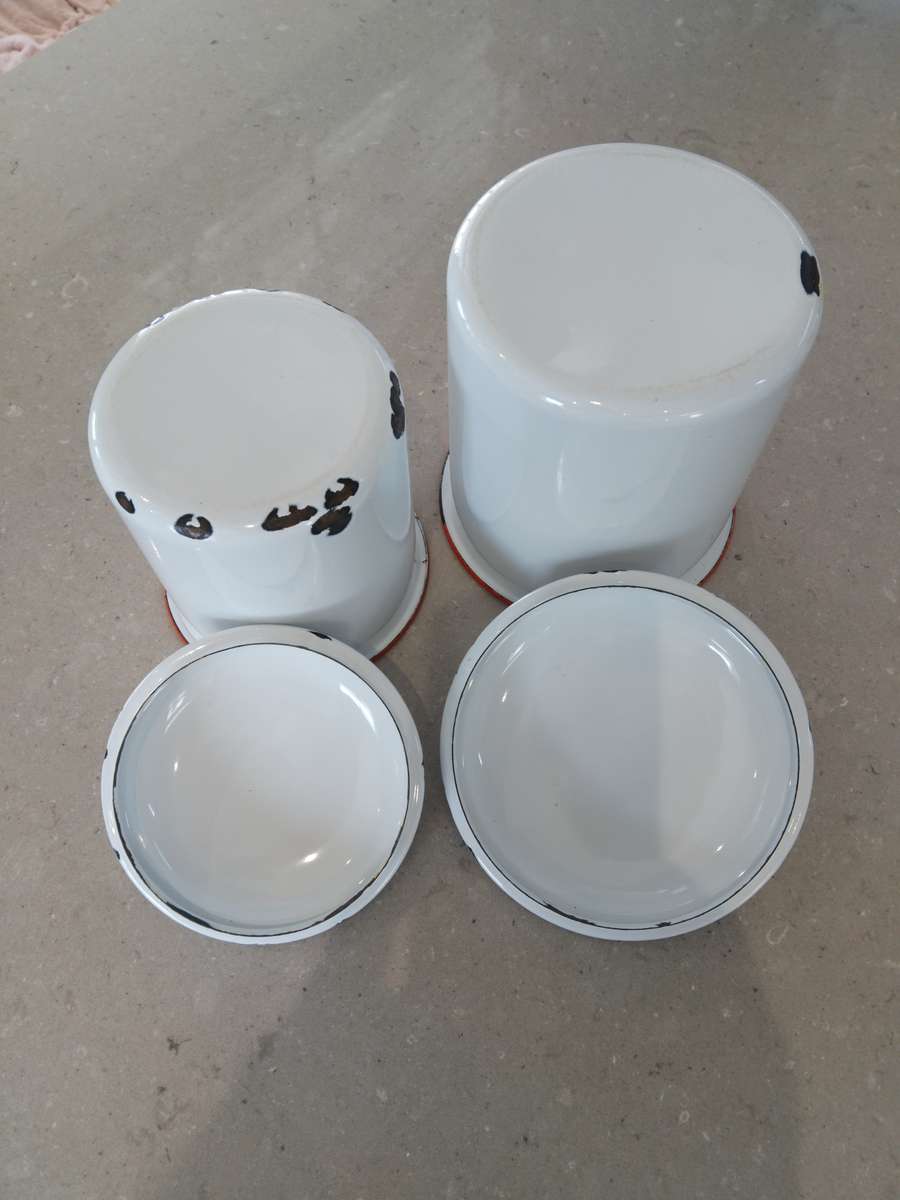 "VINTAGE 1960s PAIR OF ENAMEL CONTAINERS"