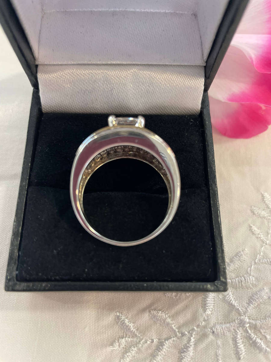 Sterling silver 925 Wedding Bridal Ring Set with Lab-Created Princess Cut CZ