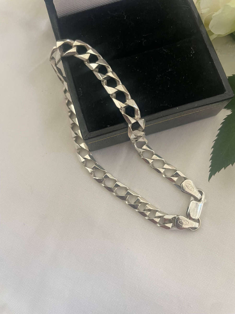 Mens's/Lady's 6mm curb link bracelet Sterling Silver 925 made in Italy.