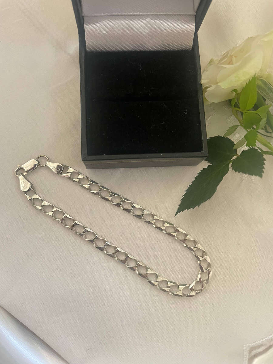 Mens's/Lady's 6mm curb link bracelet Sterling Silver 925 made in Italy.