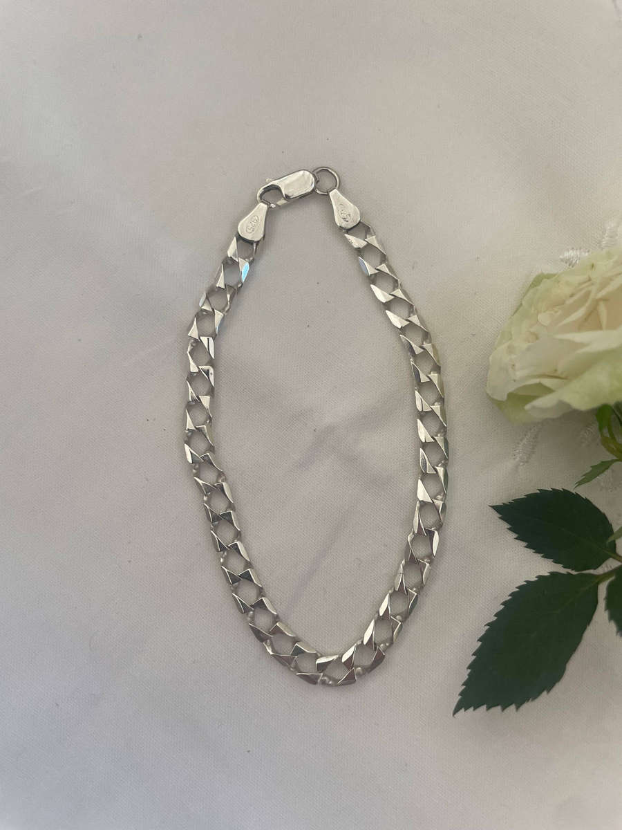 Mens's/Lady's 6mm curb link bracelet Sterling Silver 925 made in Italy.