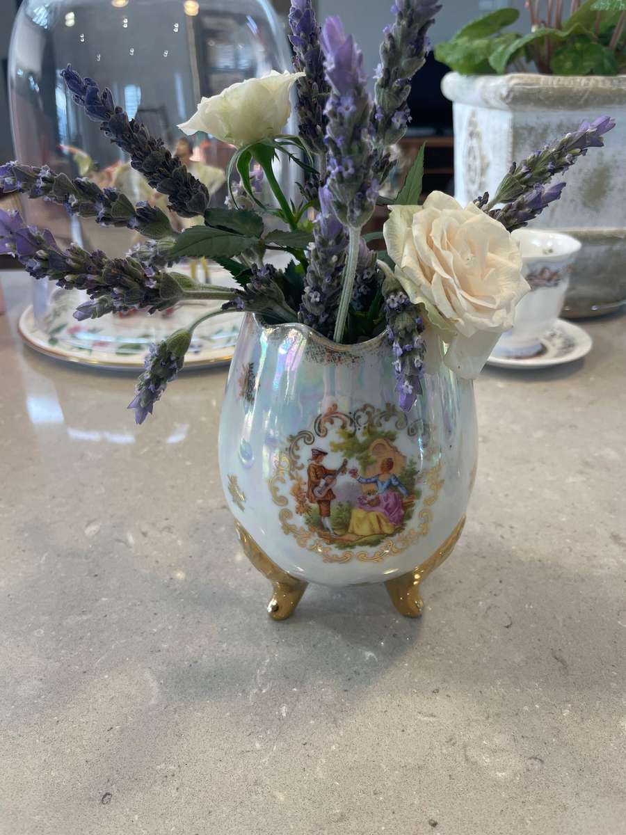 Vintage Bavaria iridescent porcelain footed vase