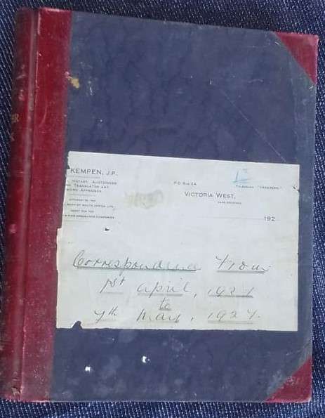 LETTER BOOK, 1927 - 500-page volume. Karoo history - PLEASE READ DESCRIPTION.
